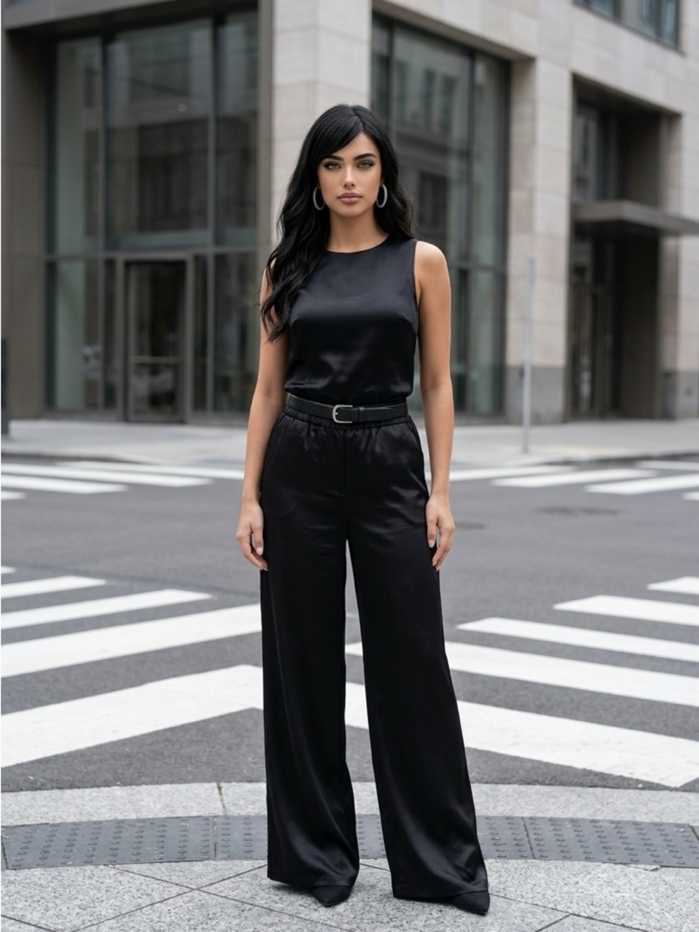 Satin Wide-Leg Pants in Black